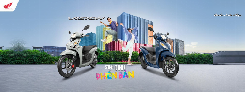 Hình ảnh xe Vision 2023 tại cửa hàng bán lẻ, minh họa không khí mua bán và giá cả thực tế
